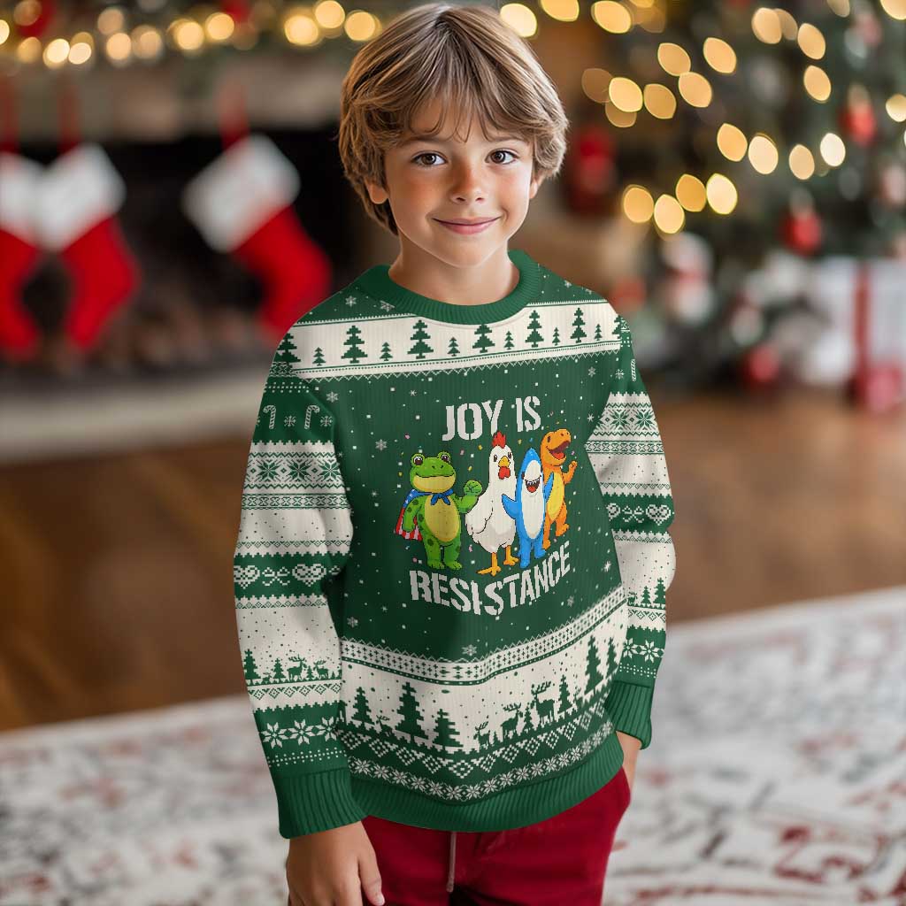 Portland Protest Inflatable Mascot Parade Ugly Christmas Sweater Joy Is Resistance Resist Frog Shark Chicken Dino TS02 Forest Green Beige Print Your Wear