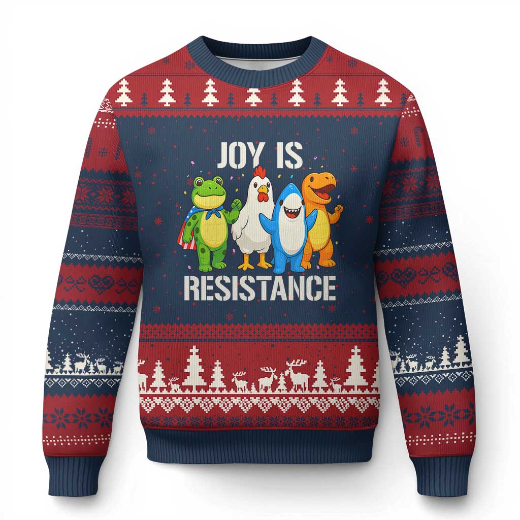 Portland Protest Inflatable Mascot Parade Ugly Christmas Sweater Joy Is Resistance Resist Frog Shark Chicken Dino - Print Your Wear