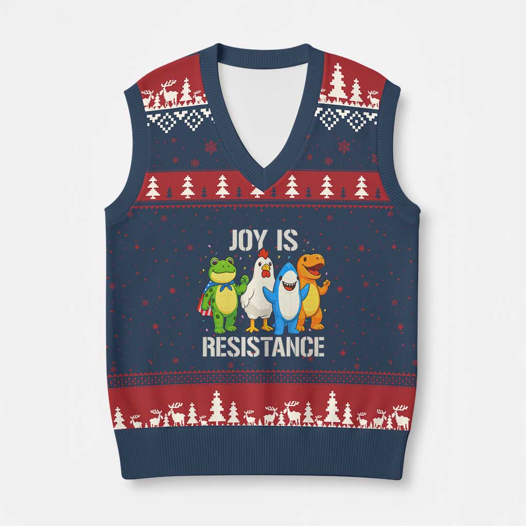 Portland Protest Inflatable Mascot Parade V-Neck Knit Sweater Vest Joy Is Resistance Resist Frog Shark Chicken Dino - Print Your Wear