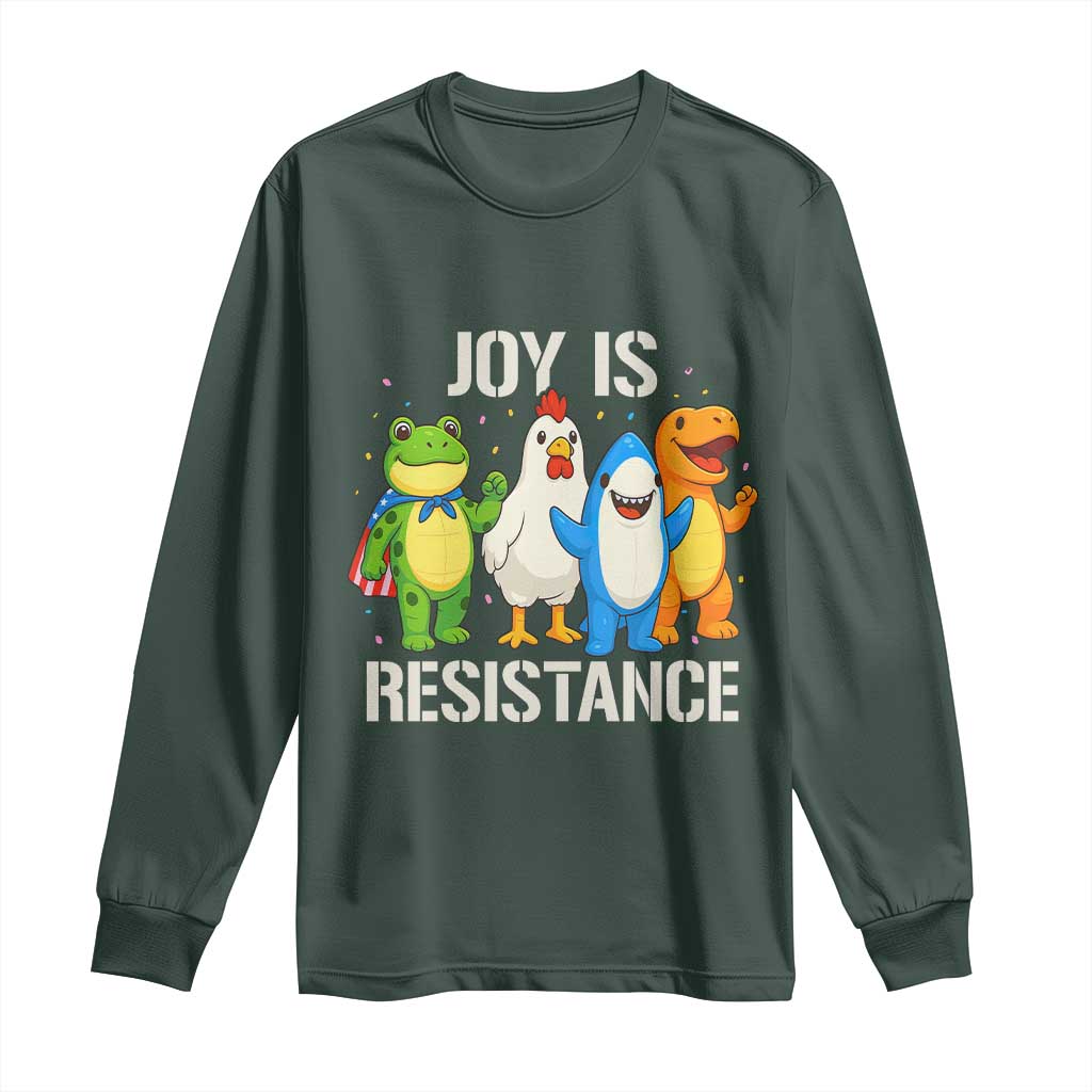 Portland Protest Inflatable Mascot Parade Long Sleeve Shirt Joy Is Resistance Resist Frog Shark Chicken Dino TS02 Dark Forest Green Print Your Wear