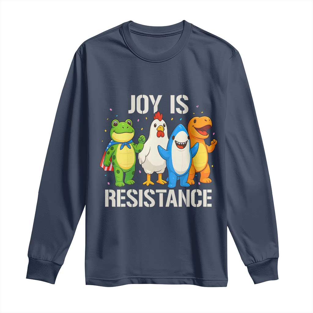 Portland Protest Inflatable Mascot Parade Long Sleeve Shirt Joy Is Resistance Resist Frog Shark Chicken Dino TS02 Navy Print Your Wear