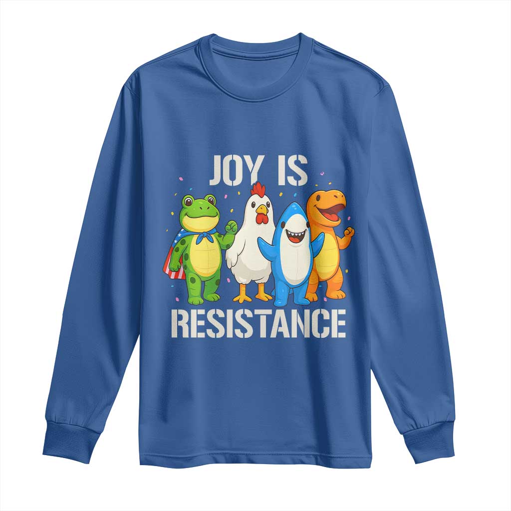 Portland Protest Inflatable Mascot Parade Long Sleeve Shirt Joy Is Resistance Resist Frog Shark Chicken Dino TS02 Royal Blue Print Your Wear