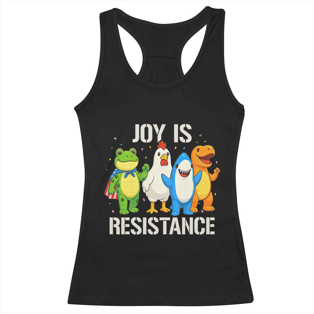 Portland Protest Inflatable Mascot Parade Racerback Tank Top Joy Is Resistance Resist Frog Shark Chicken Dino - Print Your Wear
