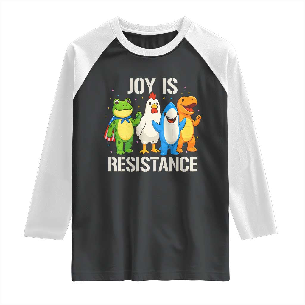 Portland Protest Inflatable Mascot Parade Raglan Shirt Joy Is Resistance Resist Frog Shark Chicken Dino - Print Your Wear