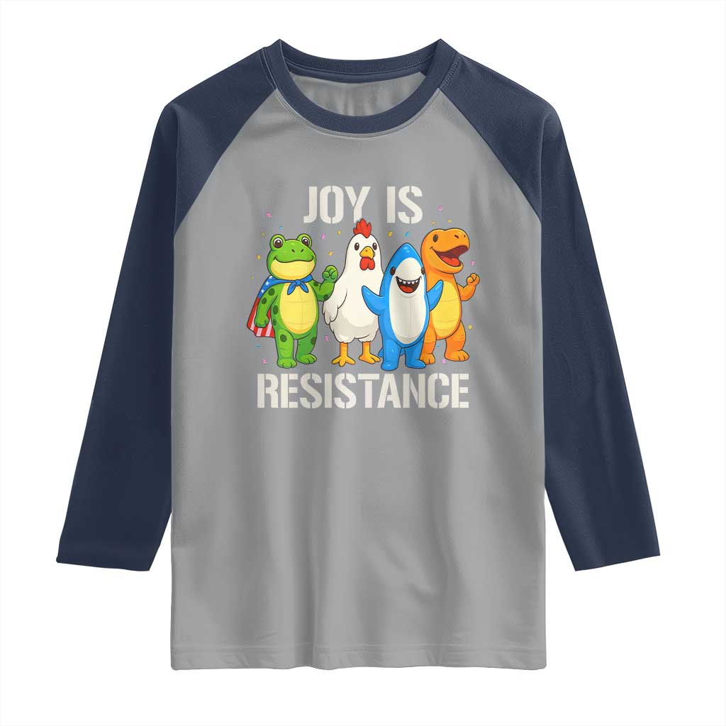 Portland Protest Inflatable Mascot Parade Raglan Shirt Joy Is Resistance Resist Frog Shark Chicken Dino TS02 Sport Gray Navy Print Your Wear