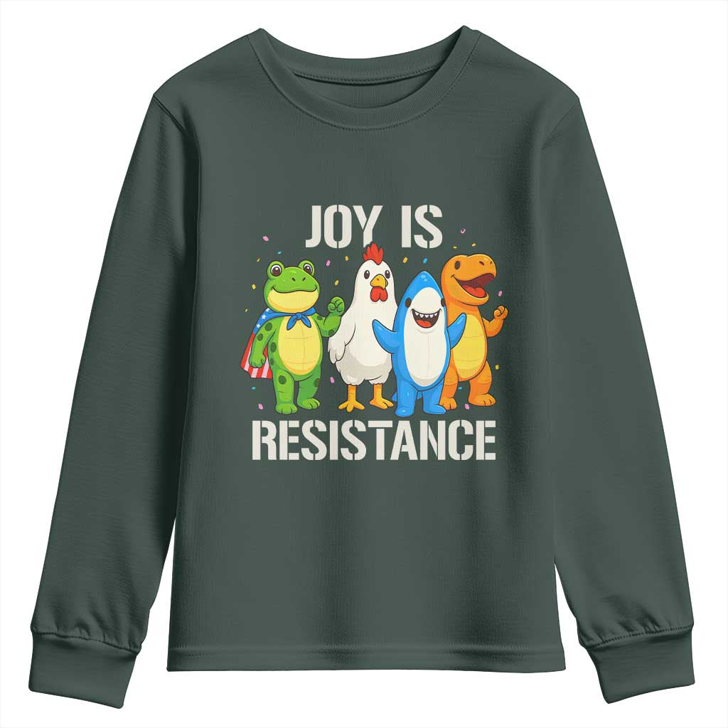 Portland Protest Inflatable Mascot Parade Youth Sweatshirt Joy Is Resistance Resist Frog Shark Chicken Dino TS02 Dark Forest Green Print Your Wear