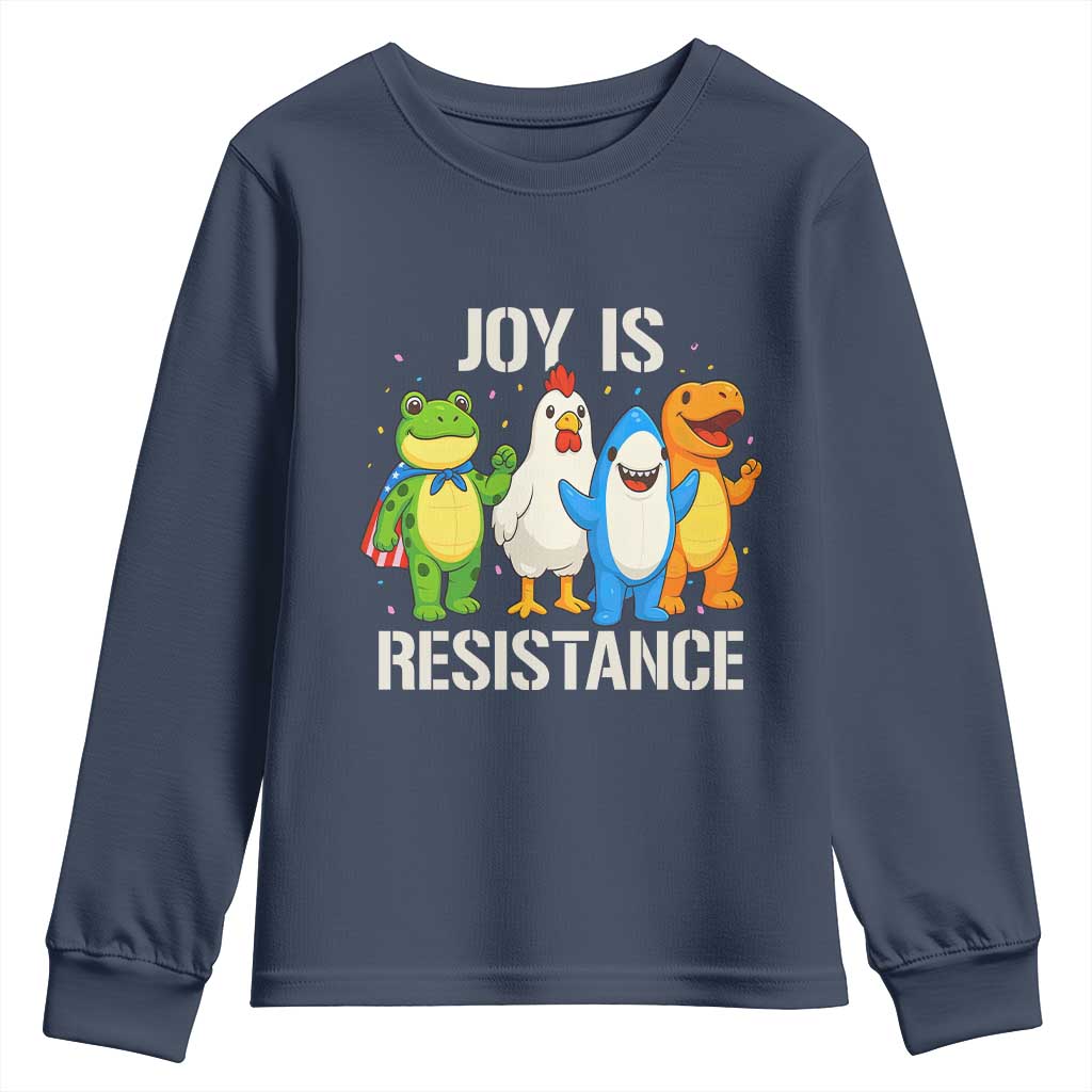 Portland Protest Inflatable Mascot Parade Youth Sweatshirt Joy Is Resistance Resist Frog Shark Chicken Dino TS02 Navy Print Your Wear