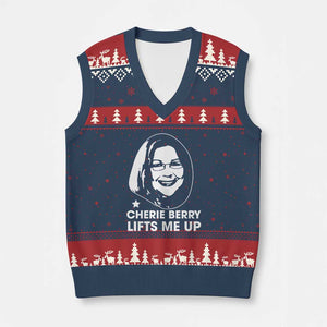 Cherie Berry Lifts Me Up V-Neck Knit Sweater Vest Elevator Tribute Funny NC Meme TS02 Navy Red Print Your Wear