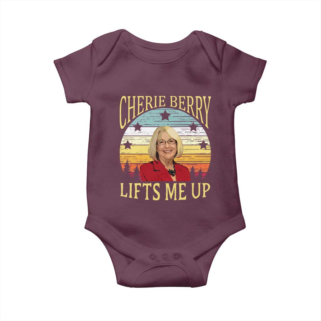 Cherie Berry Lifts Me Up Baby Onesie Retro Vintage Elevator Tribute Funny NC Meme TS02 Maroon Print Your Wear