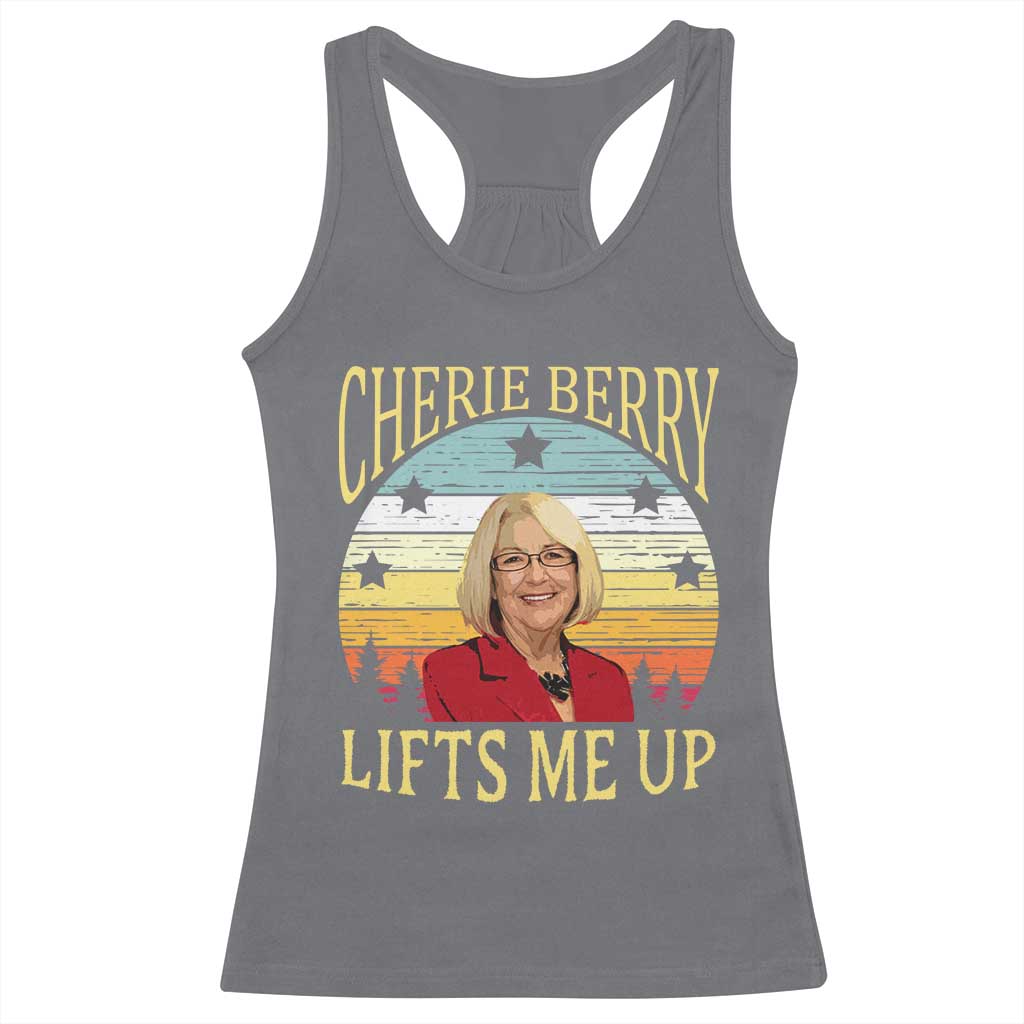 Cherie Berry Lifts Me Up Racerback Tank Top Retro Vinatge Elevator Tribute Funny NC Meme TS02 Charcoal Print Your Wear