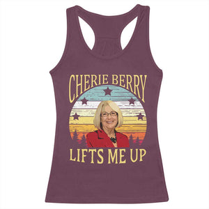 Cherie Berry Lifts Me Up Racerback Tank Top Retro Vinatge Elevator Tribute Funny NC Meme TS02 Maroon Print Your Wear