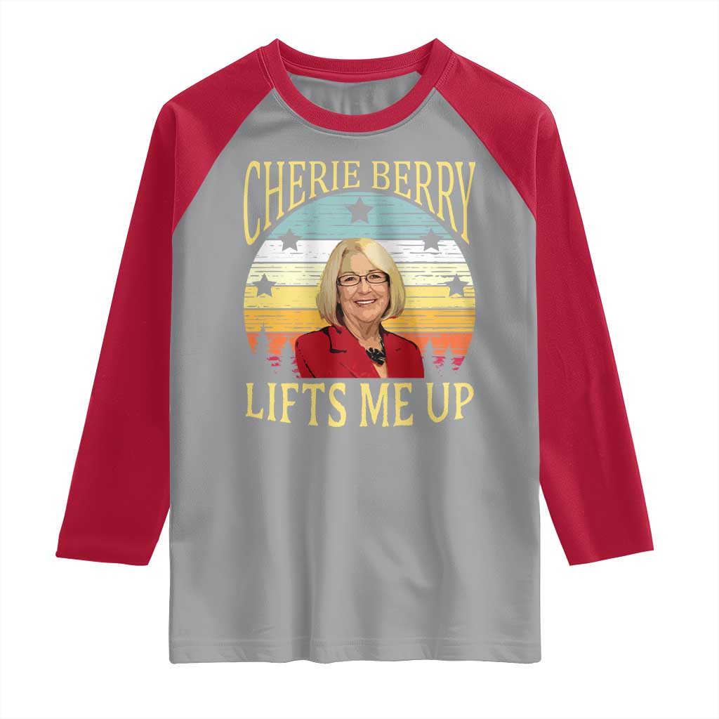Cherie Berry Lifts Me Up Raglan Shirt Retro Vintage Elevator Tribute Funny NC Meme TS02 Sport Gray Red Print Your Wear
