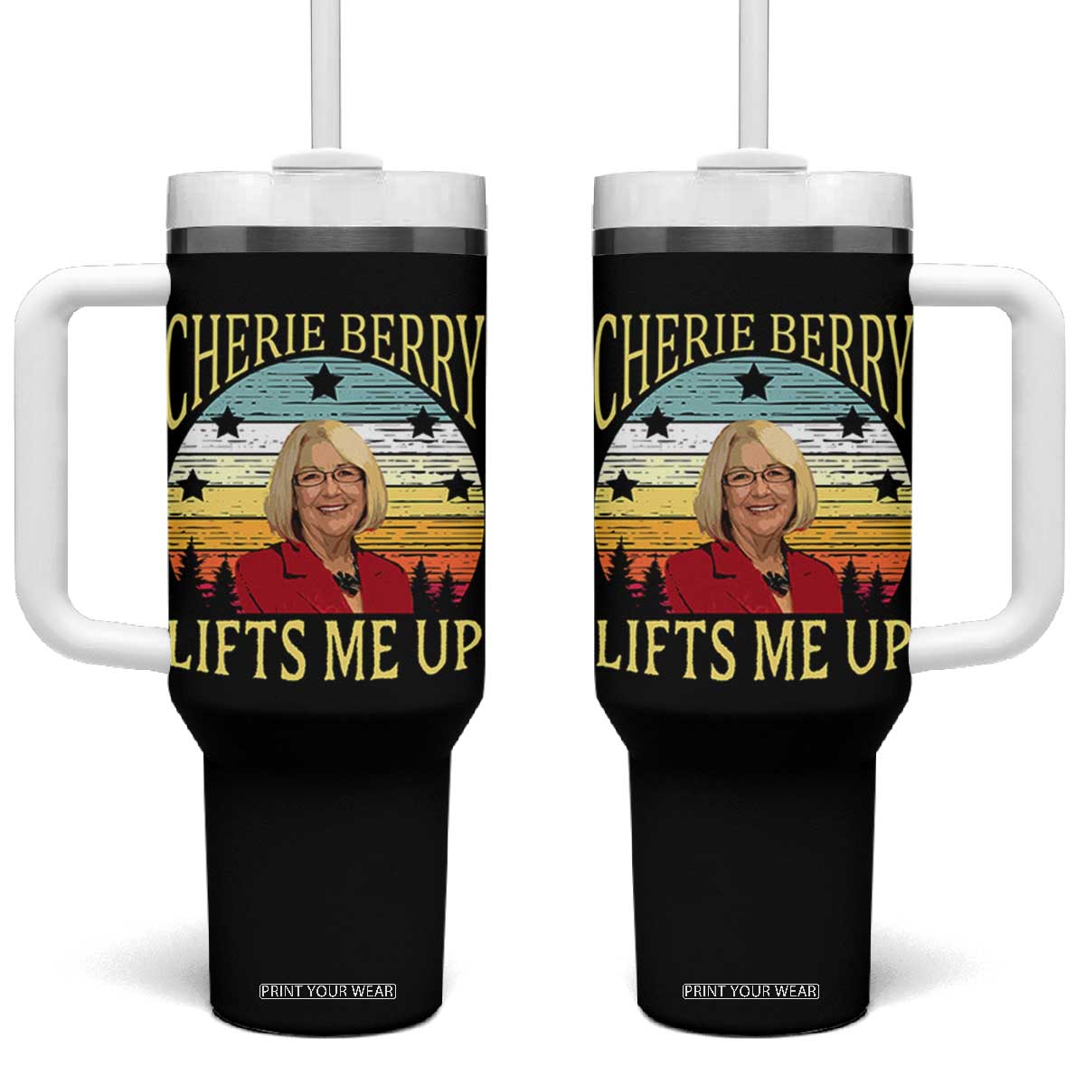 Cherie Berry Lifts Me Up Tumbler With Handle Retro Vintage Elevator Tribute Funny NC Meme TS02 One Size: 40 oz Black Print Your Wear