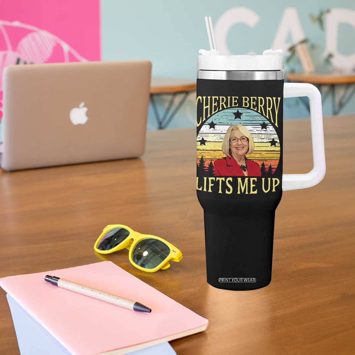 Cherie Berry Lifts Me Up Tumbler With Handle Retro Vintage Elevator Tribute Funny NC Meme TS02 Print Your Wear