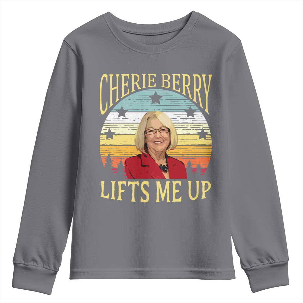 Cherie Berry Lifts Me Up Youth Sweatshirt Retro Vintage Elevator Tribute Funny NC Meme TS02 Charcoal Print Your Wear
