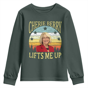 Cherie Berry Lifts Me Up Youth Sweatshirt Retro Vintage Elevator Tribute Funny NC Meme TS02 Dark Forest Green Print Your Wear