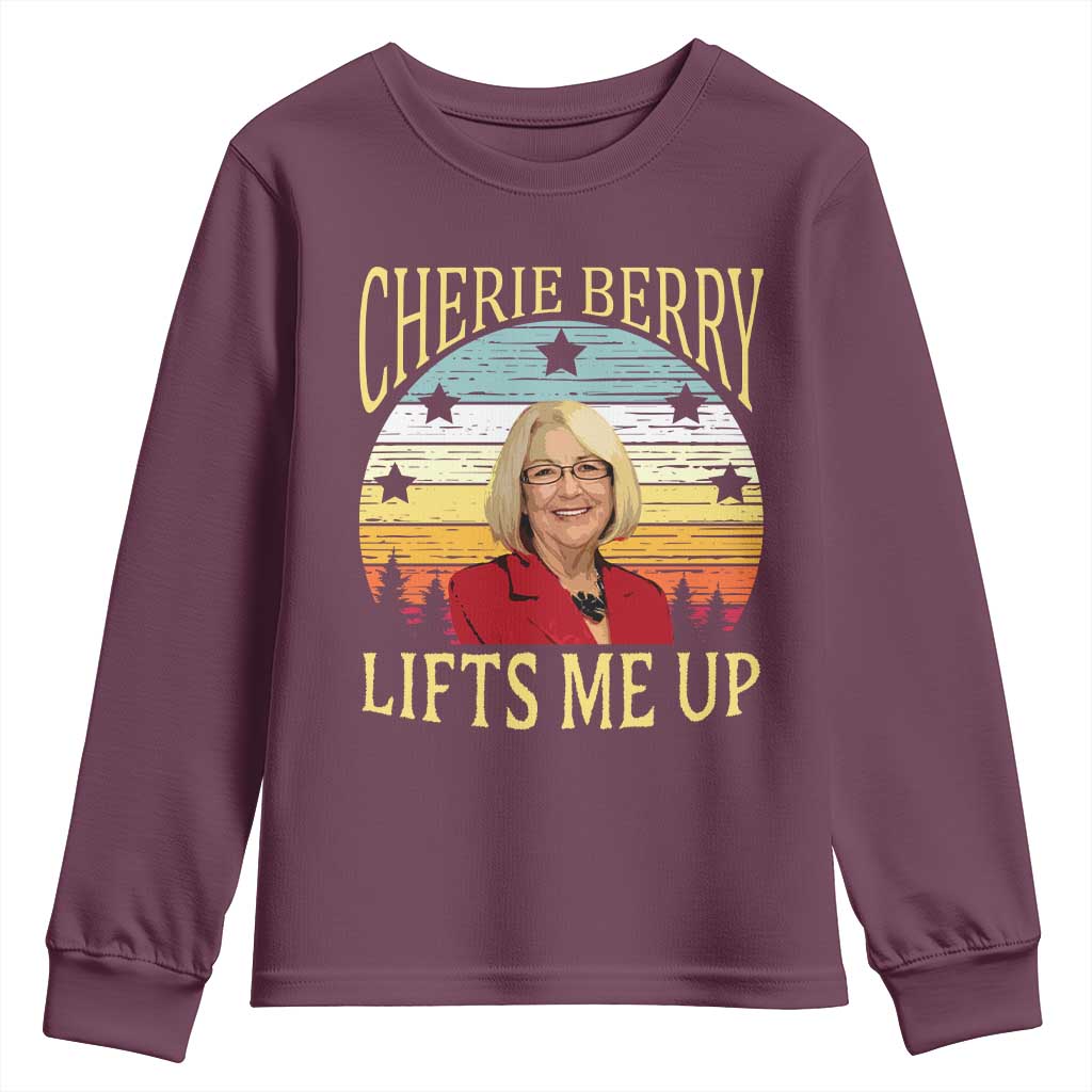 Cherie Berry Lifts Me Up Youth Sweatshirt Retro Vintage Elevator Tribute Funny NC Meme TS02 Maroon Print Your Wear
