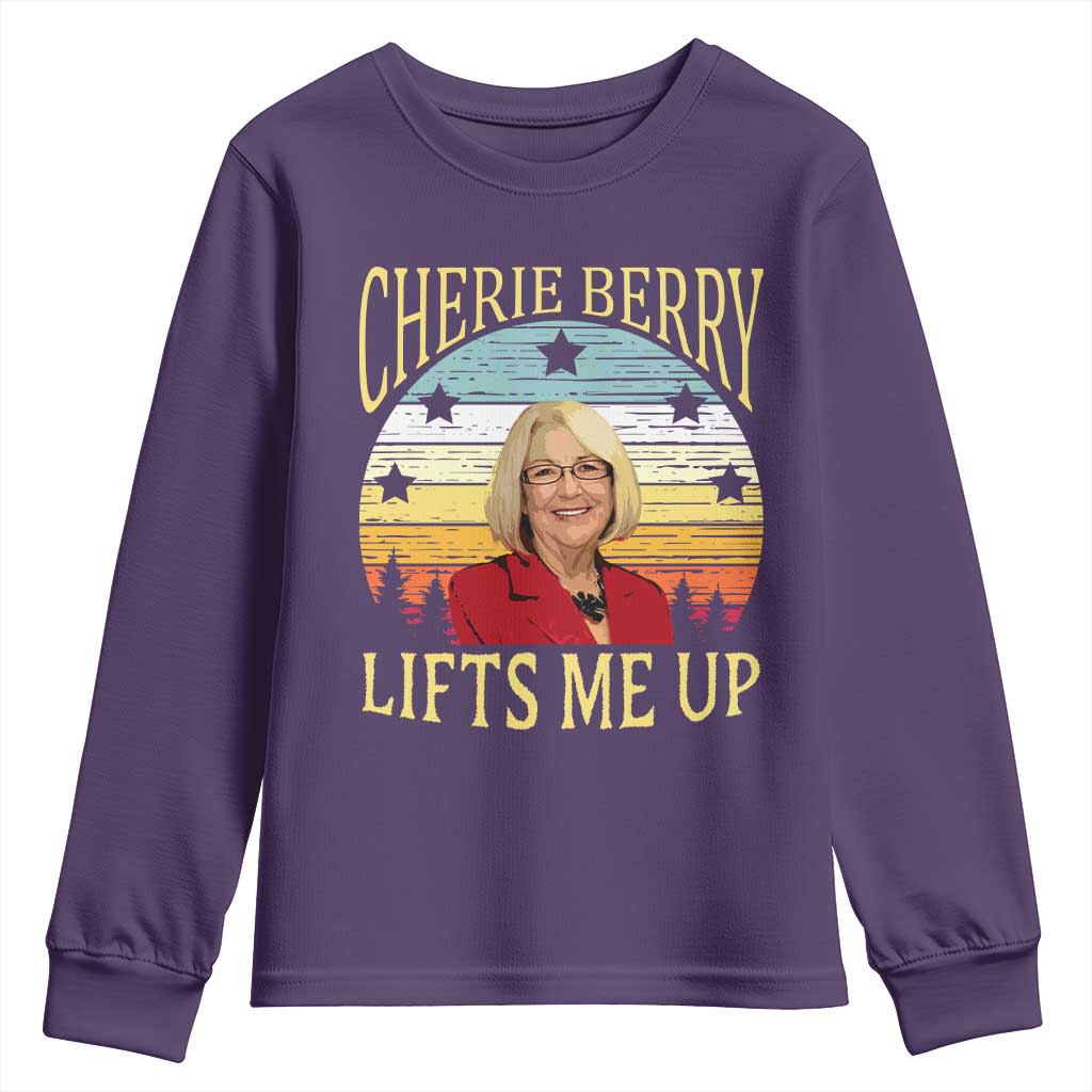 Cherie Berry Lifts Me Up Youth Sweatshirt Retro Vintage Elevator Tribute Funny NC Meme TS02 Purple Print Your Wear