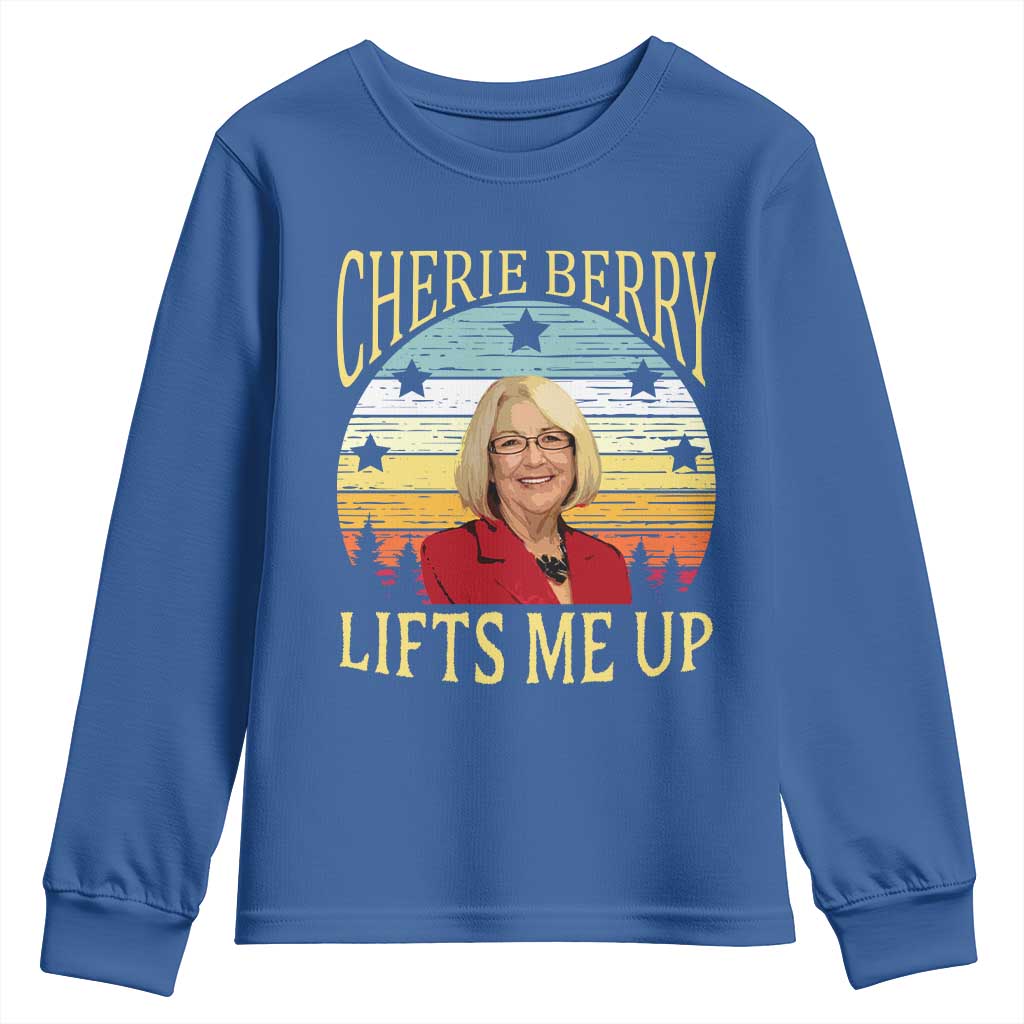 Cherie Berry Lifts Me Up Youth Sweatshirt Retro Vintage Elevator Tribute Funny NC Meme TS02 Royal Blue Print Your Wear