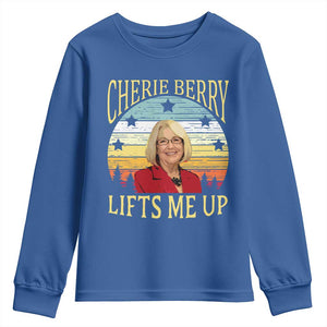 Cherie Berry Lifts Me Up Youth Sweatshirt Retro Vintage Elevator Tribute Funny NC Meme TS02 Royal Blue Print Your Wear