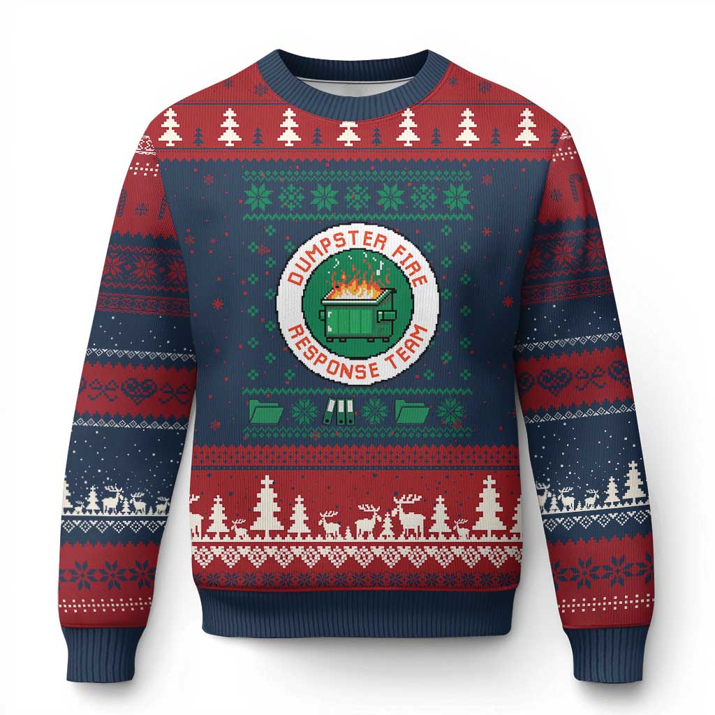 Funny Dumpster Fire Response Team Ugly Christmas Sweater Office Party Holiday Chaos Humor TS02 Navy Red Print Your Wear