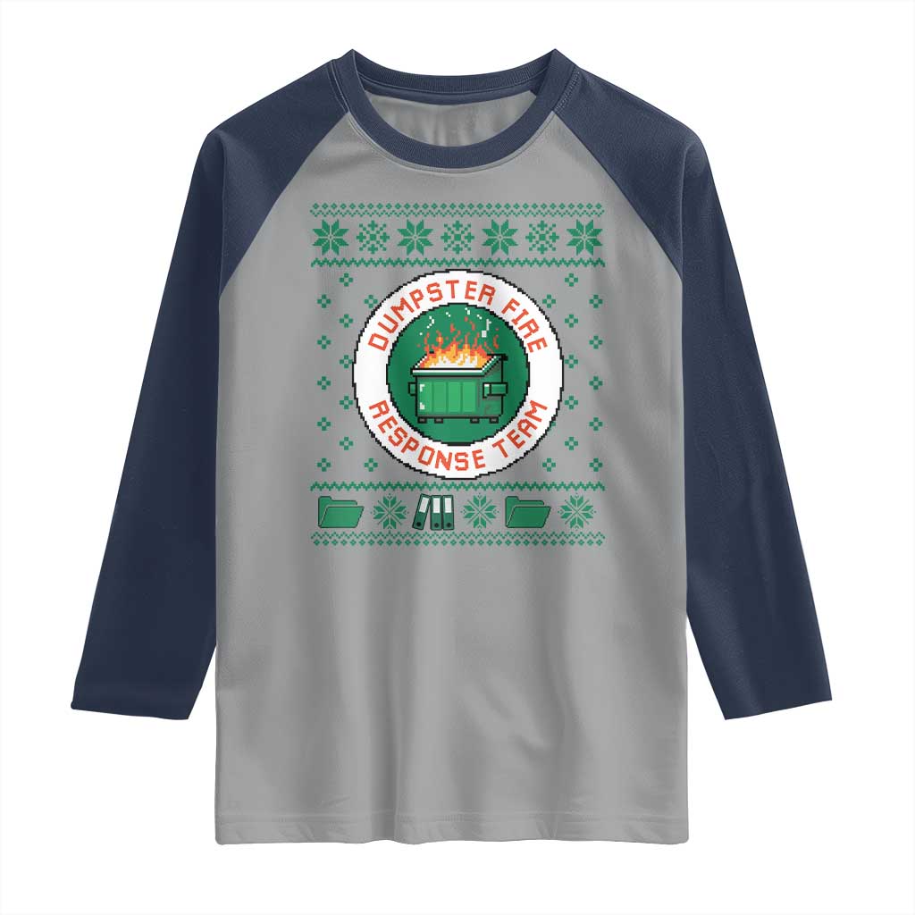 Funny Dumpster Fire Response Team Raglan Shirt Office Party Holiday Chaos Humor TS02 Sport Gray Navy Print Your Wear