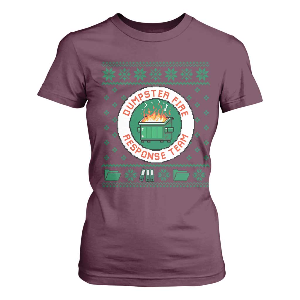 Funny Dumpster Fire Response Team T Shirt For Women Office Party Holiday Chaos Humor TS02 Maroon Print Your Wear
