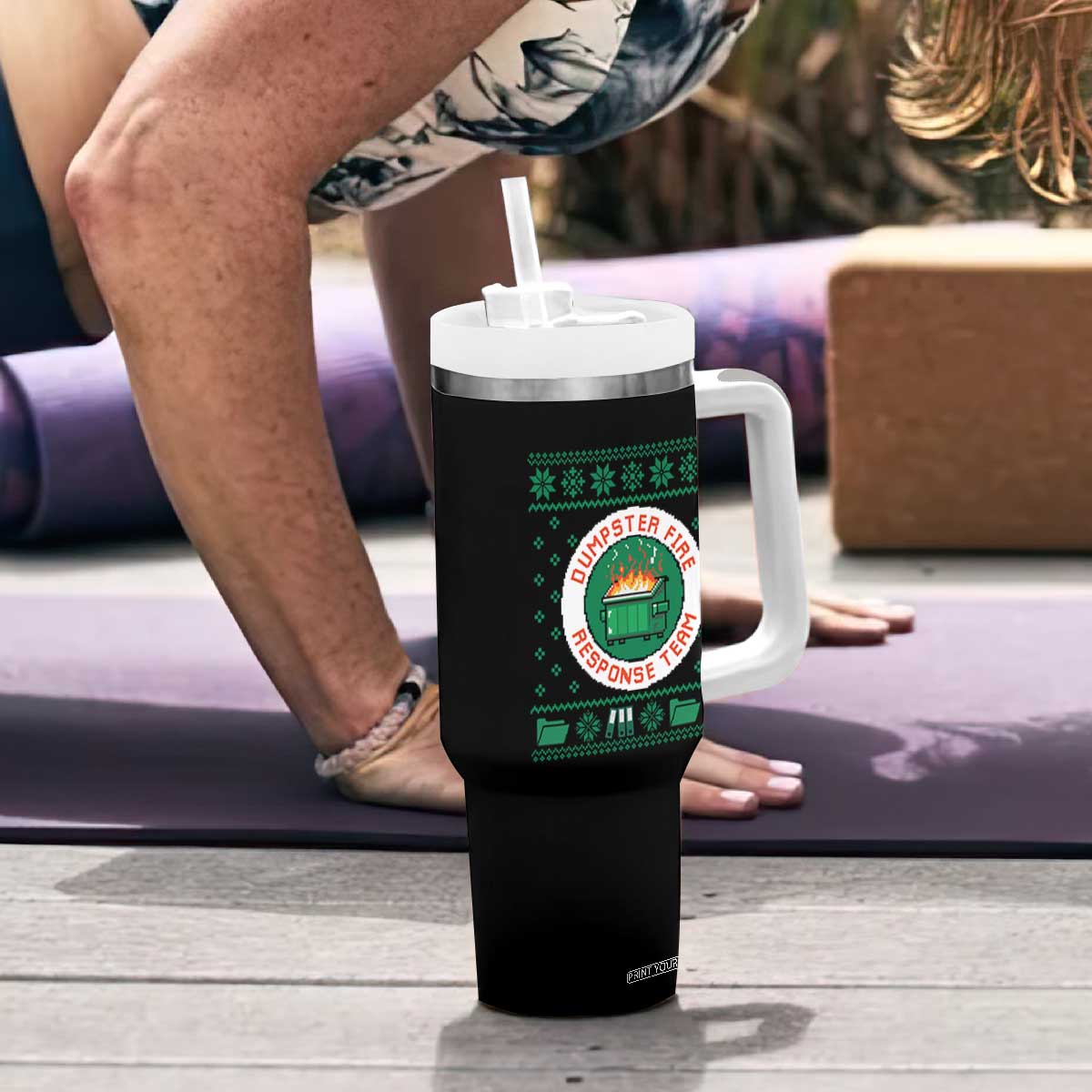 Funny Dumpster Fire Response Team Tumbler With Handle Office Party Holiday Chaos Humor TS02 Print Your Wear