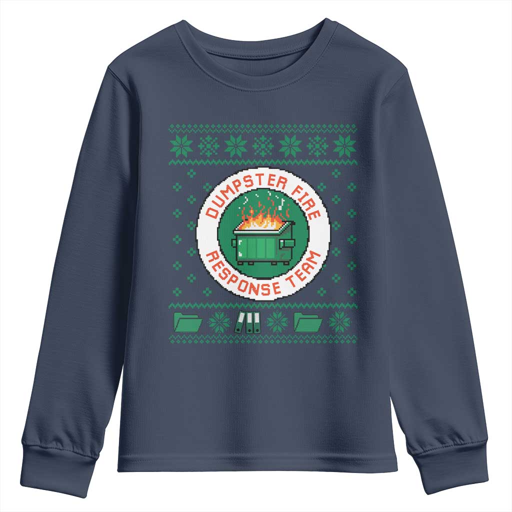 Funny Dumpster Fire Response Team Youth Sweatshirt Office Party Holiday Chaos Humor TS02 Navy Print Your Wear