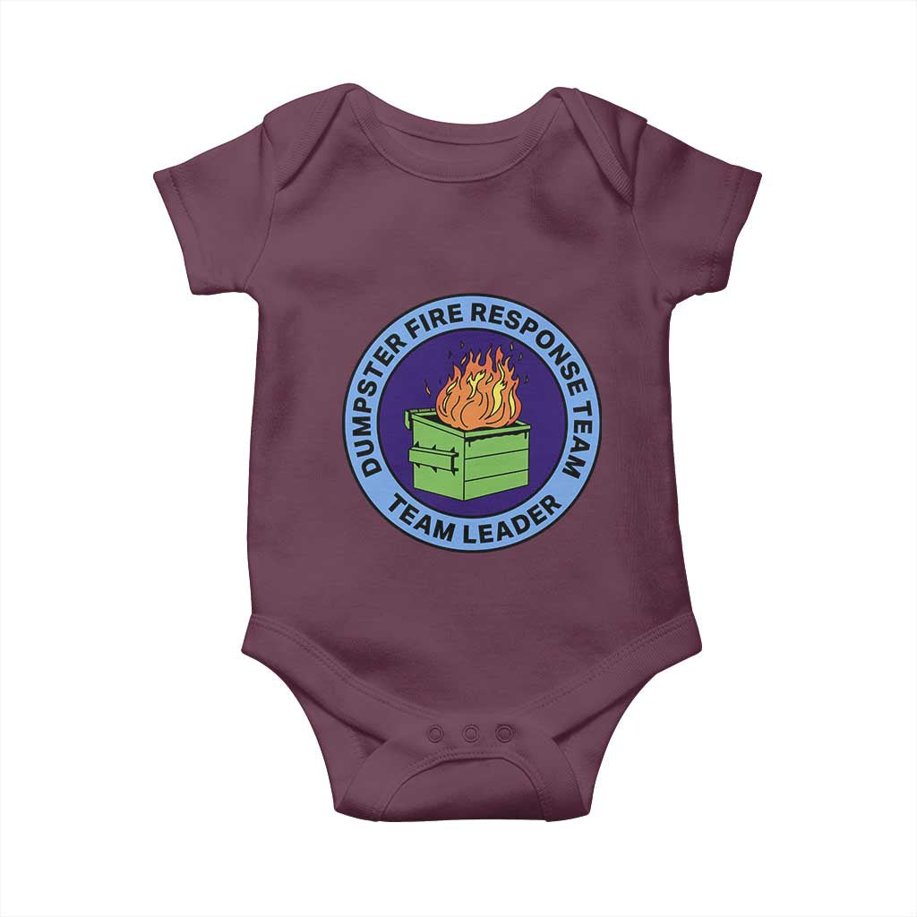 Dumpster Fire Response Team Leader Badge Baby Onesie Funny Office Chaos Holiday Gag Gift TS02 Maroon Print Your Wear
