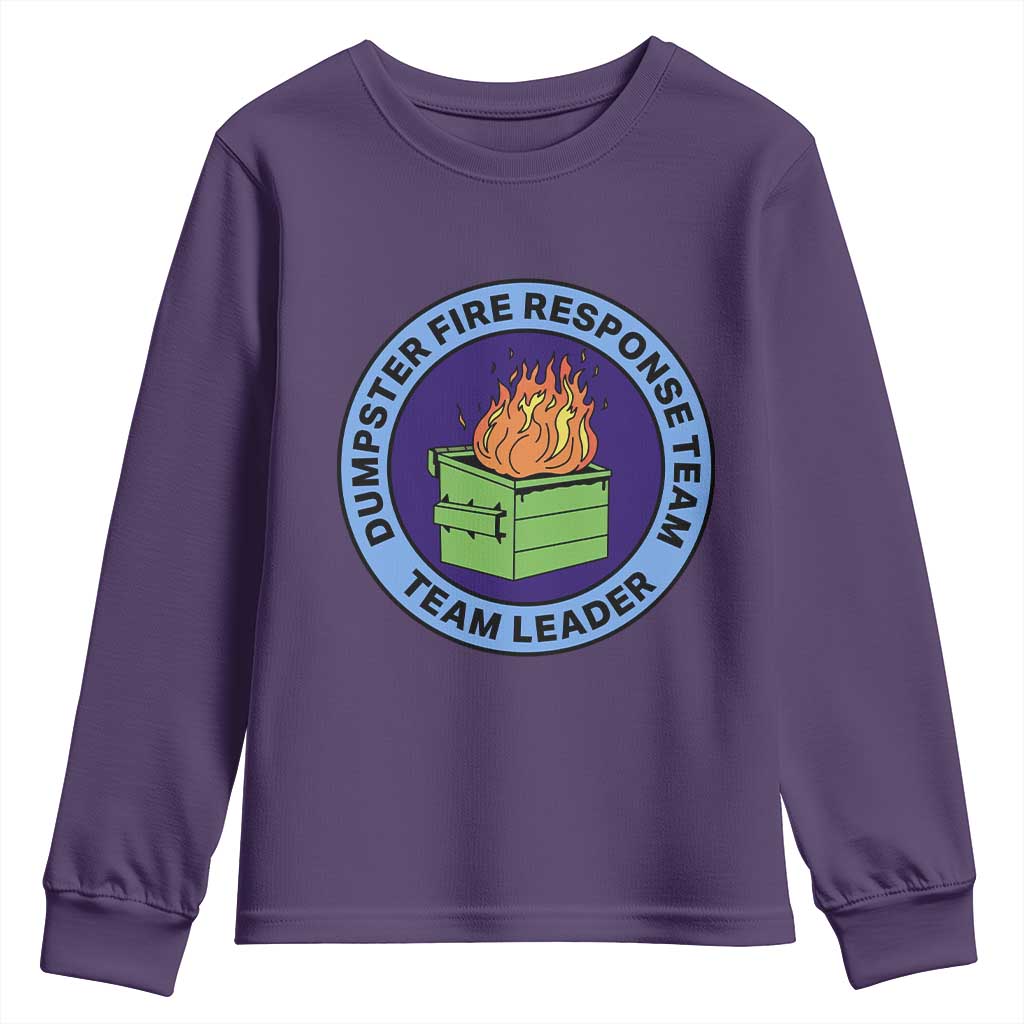 Dumpster Fire Response Team Leader Badge Youth Sweatshirt Funny Office Chaos Holiday Gag Gift TS02 Purple Print Your Wear