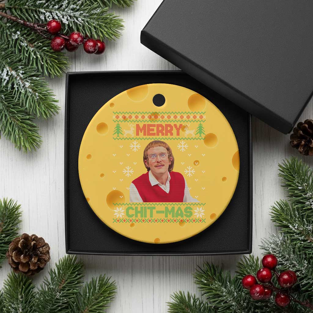 Funny Chit Christmas Merry Chit-Mas Ceramic Ornament Retro Holiday Humor TS02 1pc Yellow Cheese Print Your Wear