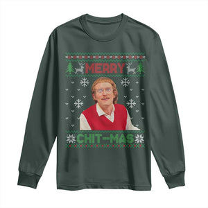 Funny Chit Christmas Merry Chit-Mas Long Sleeve Shirt Retro Holiday Humor TS02 Dark Forest Green Print Your Wear