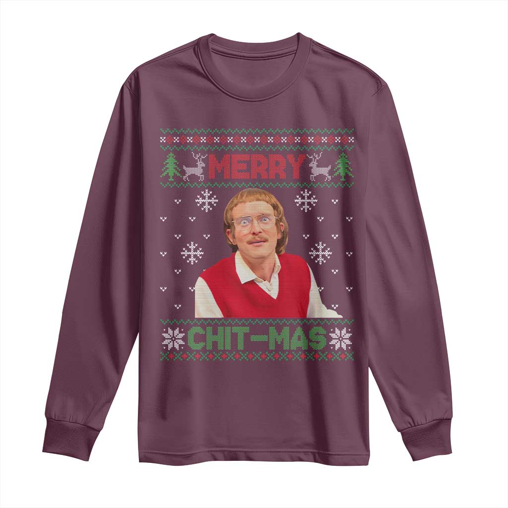 Funny Chit Christmas Merry Chit-Mas Long Sleeve Shirt Retro Holiday Humor TS02 Maroon Print Your Wear