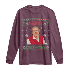 Funny Chit Christmas Merry Chit-Mas Long Sleeve Shirt Retro Holiday Humor TS02 Maroon Print Your Wear