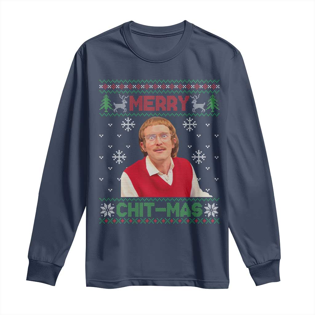 Funny Chit Christmas Merry Chit-Mas Long Sleeve Shirt Retro Holiday Humor TS02 Navy Print Your Wear