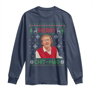 Funny Chit Christmas Merry Chit-Mas Long Sleeve Shirt Retro Holiday Humor TS02 Navy Print Your Wear