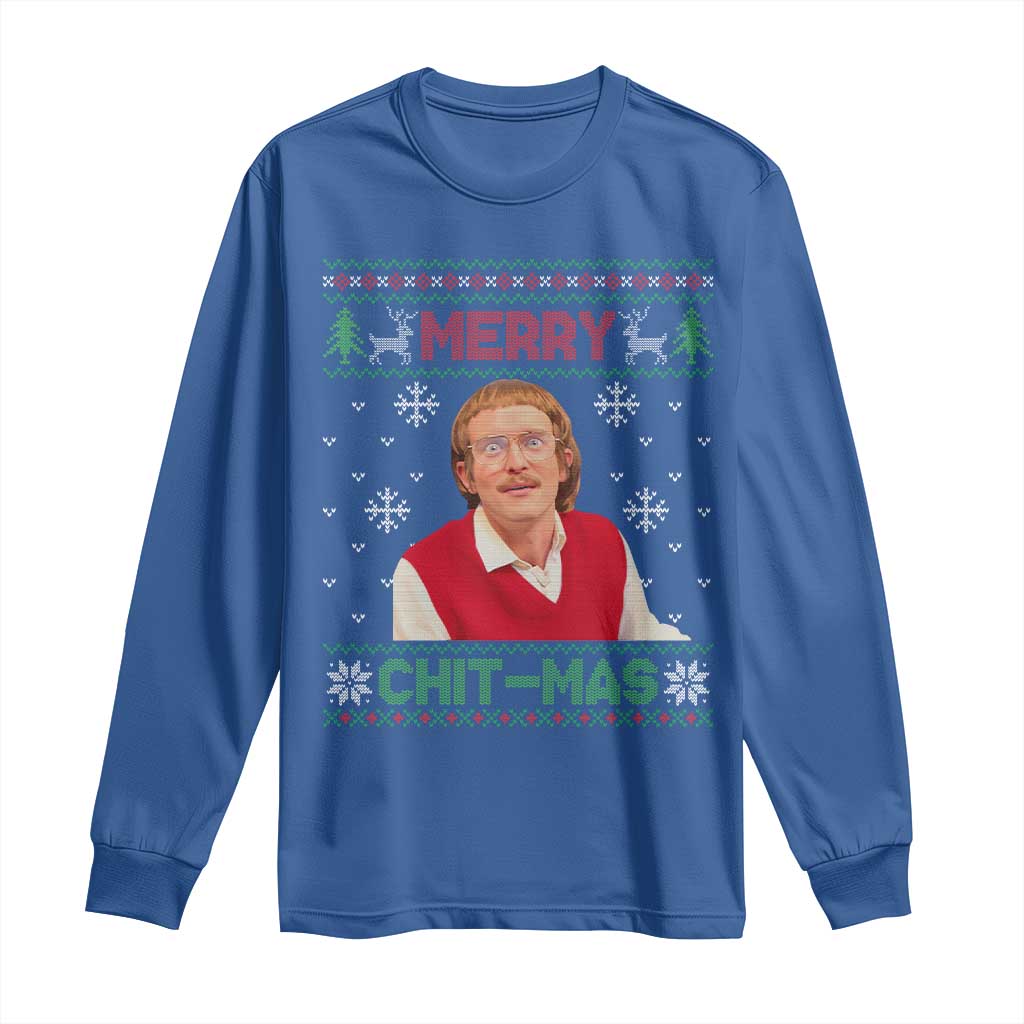 Funny Chit Christmas Merry Chit-Mas Long Sleeve Shirt Retro Holiday Humor TS02 Royal Blue Print Your Wear