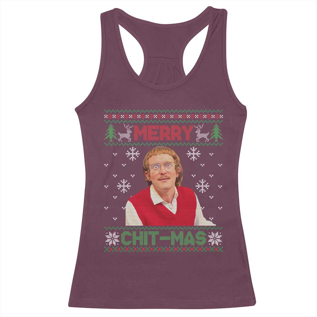 Funny Chit Christmas Merry Chit-Mas Racerback Tank Top Retro Holiday Humor TS02 Maroon Print Your Wear