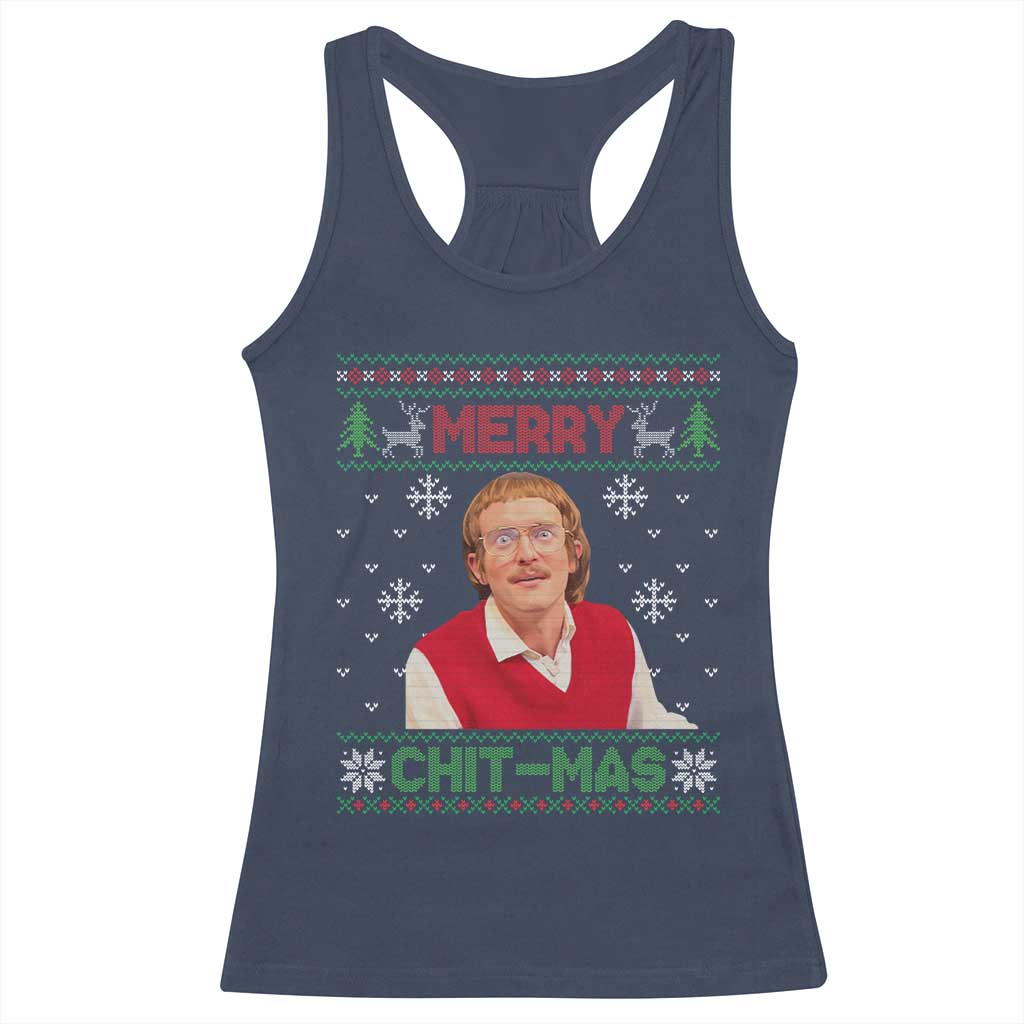 Funny Chit Christmas Merry Chit-Mas Racerback Tank Top Retro Holiday Humor TS02 Navy Print Your Wear