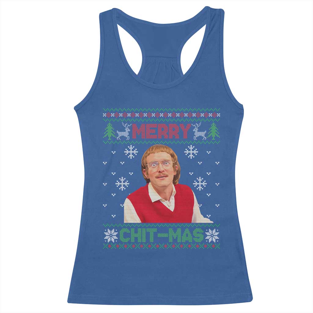 Funny Chit Christmas Merry Chit-Mas Racerback Tank Top Retro Holiday Humor TS02 Royal Blue Print Your Wear