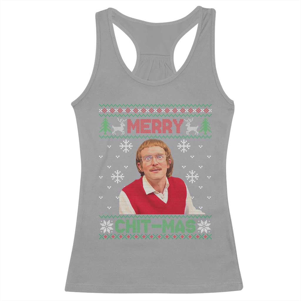 Funny Chit Christmas Merry Chit-Mas Racerback Tank Top Retro Holiday Humor TS02 Sport Gray Print Your Wear
