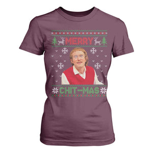 Funny Chit Christmas Merry Chit-Mas T Shirt For Women Retro Holiday Humor TS02 Maroon Print Your Wear