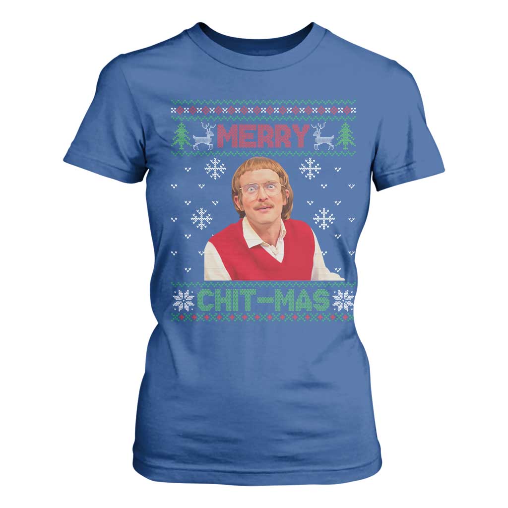 Funny Chit Christmas Merry Chit-Mas T Shirt For Women Retro Holiday Humor TS02 Royal Blue Print Your Wear