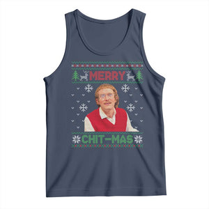 Funny Chit Christmas Merry Chit-Mas Tank Top Retro Holiday Humor TS02 Navy Print Your Wear