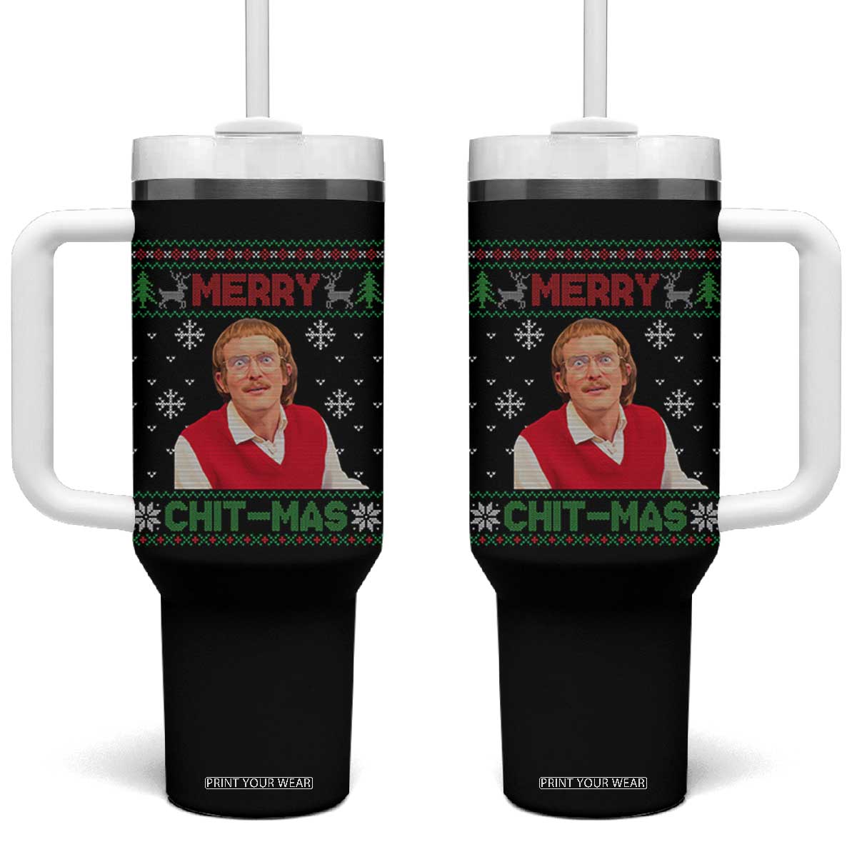 Funny Chit Christmas Merry Chit-Mas Tumbler With Handle Retro Holiday Humor TS02 One Size: 40 oz Black Print Your Wear