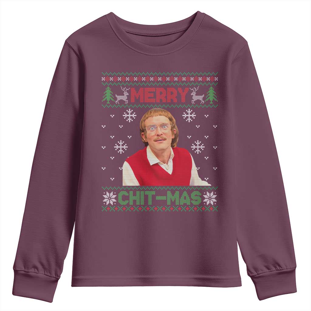 Funny Chit Christmas Merry Chit-Mas Youth Sweatshirt Retro Holiday Humor TS02 Maroon Print Your Wear