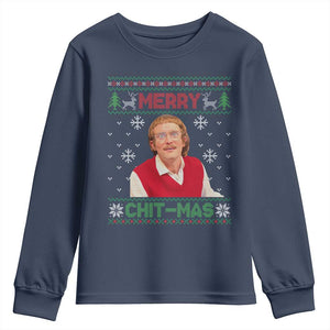 Funny Chit Christmas Merry Chit-Mas Youth Sweatshirt Retro Holiday Humor TS02 Navy Print Your Wear