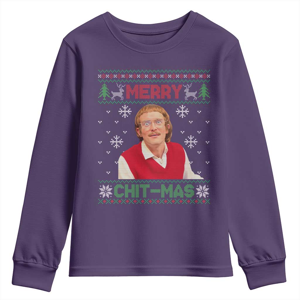 Funny Chit Christmas Merry Chit-Mas Youth Sweatshirt Retro Holiday Humor TS02 Purple Print Your Wear