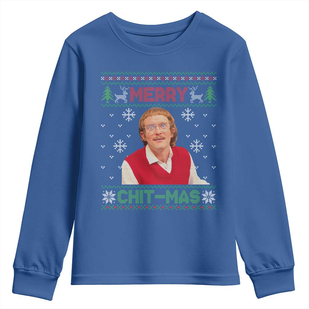 Funny Chit Christmas Merry Chit-Mas Youth Sweatshirt Retro Holiday Humor TS02 Royal Blue Print Your Wear